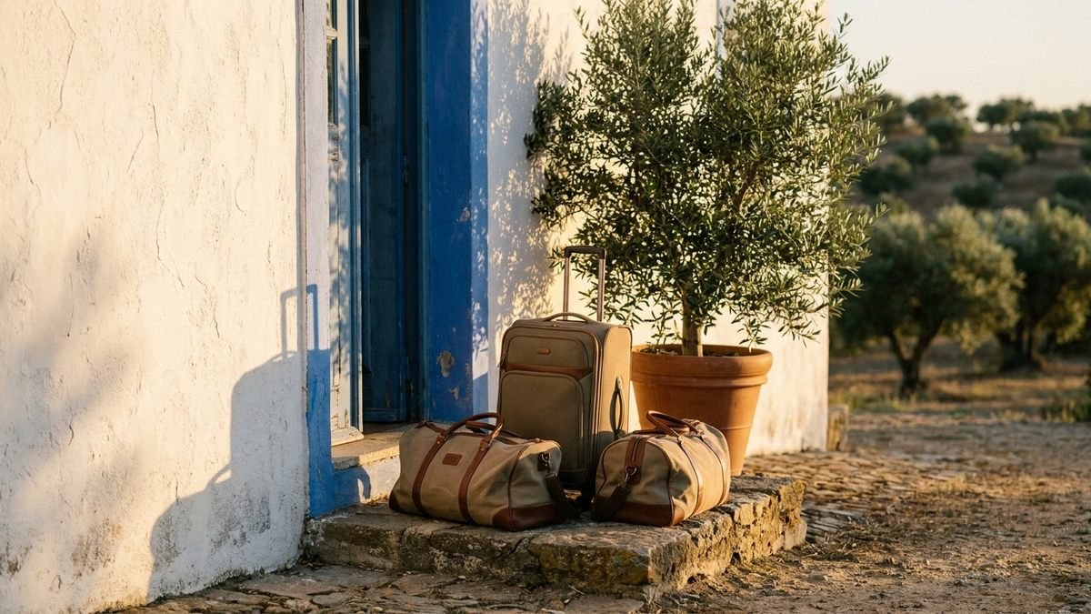 Bagages livrés devant une maison alentejane